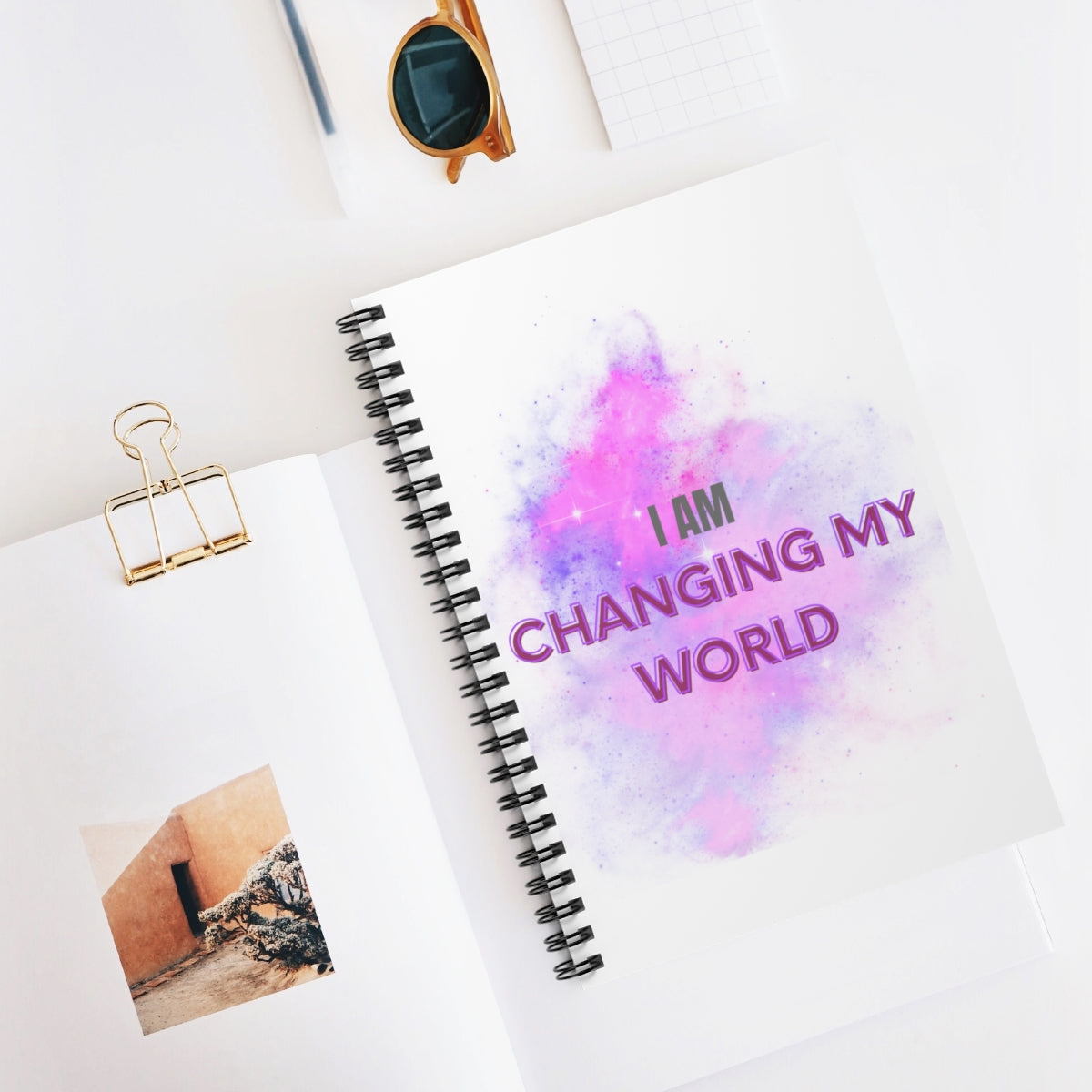 I AM CHANGING MY WORLD - Affirmation Spiral Notebook - Ruled Line - With Document Pocket