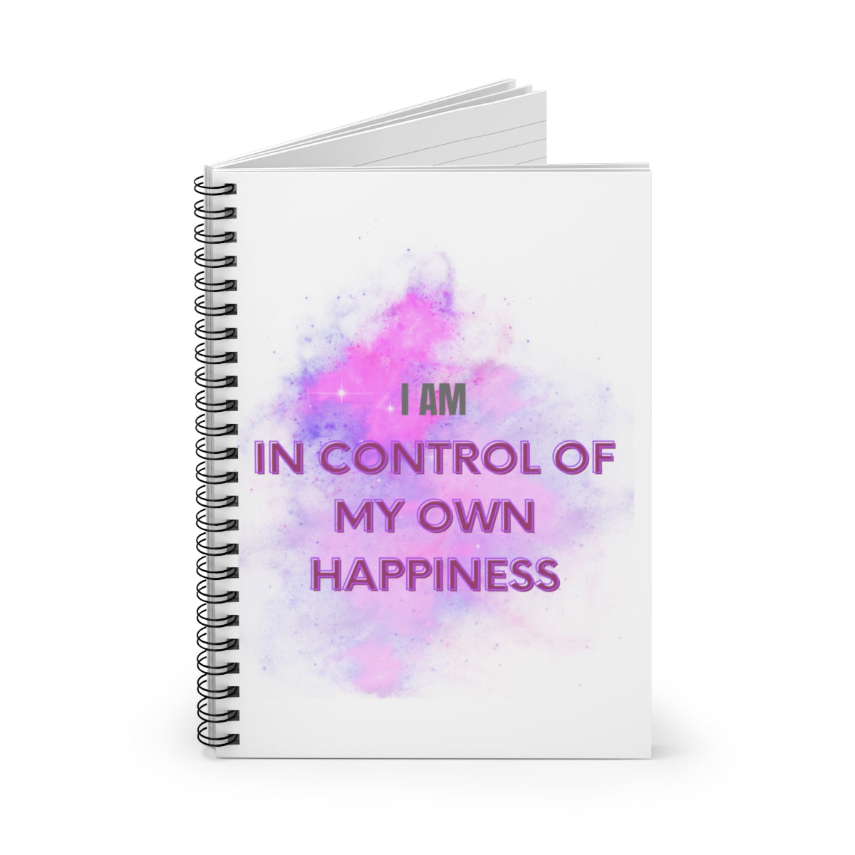 I AM IN CONTROL OF MY OWN HAPPINESS - Affirmation Spiral Notebook - Ruled Line - With Document Pocket