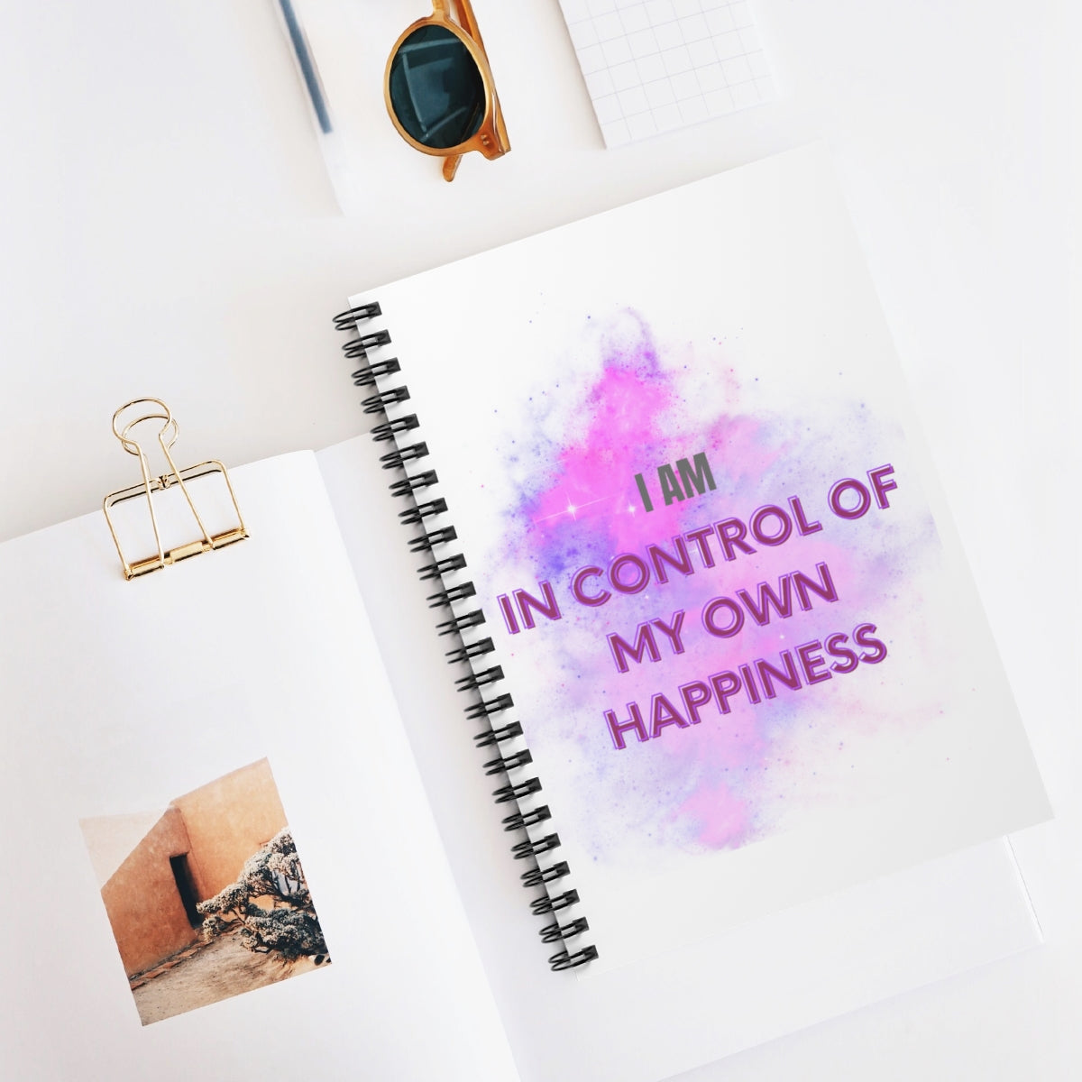 I AM IN CONTROL OF MY OWN HAPPINESS - Affirmation Spiral Notebook - Ruled Line - With Document Pocket